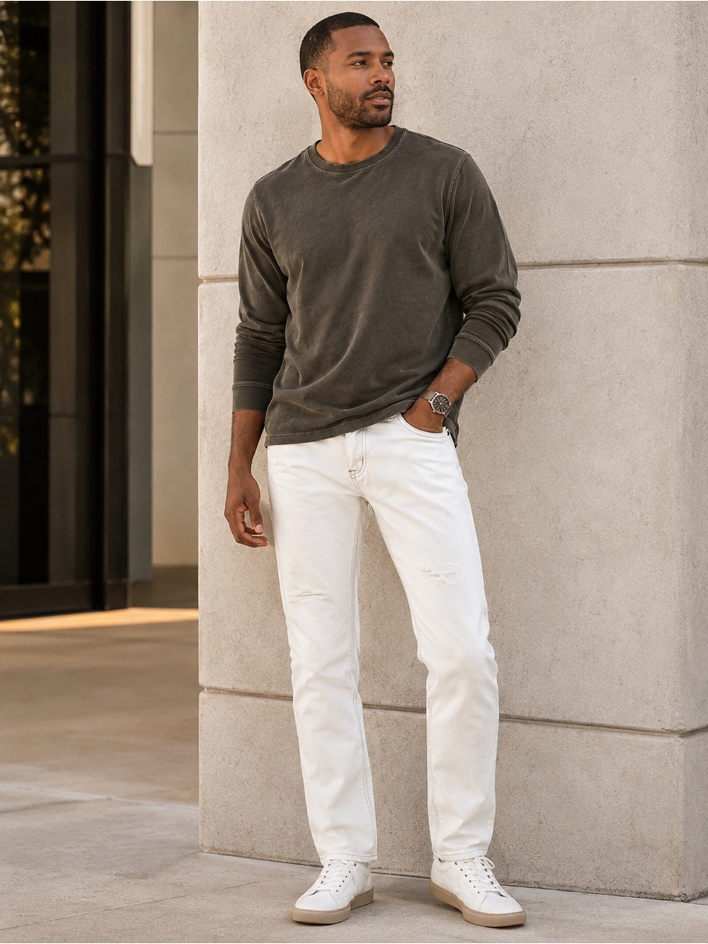 Buffalo David Bitton Evan Men’s W33 L32 White Distressed Straight Jeans 0040